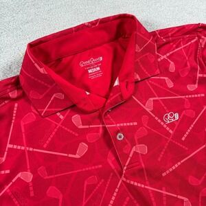 Good Good American Club Polo Shirt Mens Medium Red Golf Sticks Logo Stretch